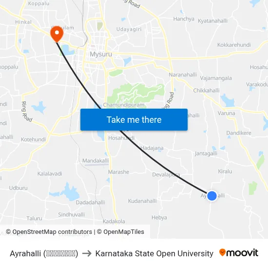 Ayrahalli (ಐರಾಹಳ್ಳಿ) to Karnataka State Open University map
