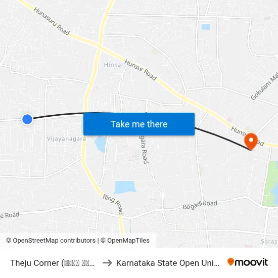 Theju Corner (ತೇಜು ಕಾರ್ನರ್) to Karnataka State Open University map