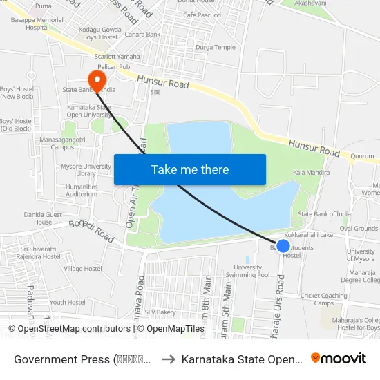 Government Press (ಸರ್ಕಾರಿ ಮುದ್ರಣಾಲಯ) to Karnataka State Open University map