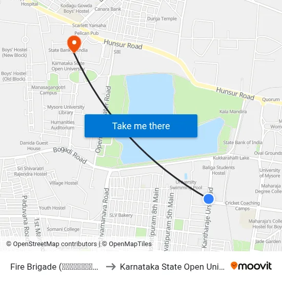 Fire Brigade (ಅಗ್ನಿಶಾಮಕ ಠಾಣೆ) to Karnataka State Open University map