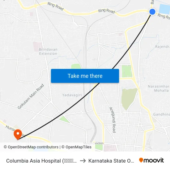 Columbia Asia Hospital (ಕೊಲಂಬಿಯಾ ಏಷ್ಯಾ ಆಸ್ಪತ್ರೆ) to Karnataka State Open University map