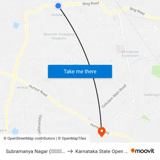 Subramanya Nagar (ಸುಬ್ರಹ್ಮಣ್ಯ ನಗರ) to Karnataka State Open University map