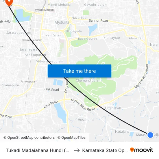 Tukadi Madaiahana Hundi (ತುಕಾದಿ ಮಾದಯ್ಯನಹುಂಡಿ) to Karnataka State Open University map