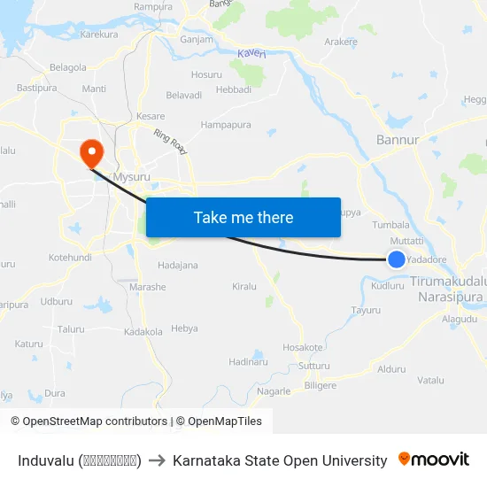 Induvalu (ಇಂದುವಾಳು) to Karnataka State Open University map