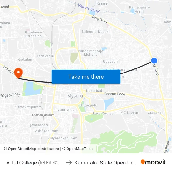 V.T.U College (ವಿ.ಟಿ.ಯು ಕಾಲೇಜು) to Karnataka State Open University map