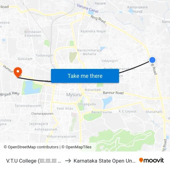 V.T.U College (ವಿ.ಟಿ.ಯು ಕಾಲೇಜು) to Karnataka State Open University map