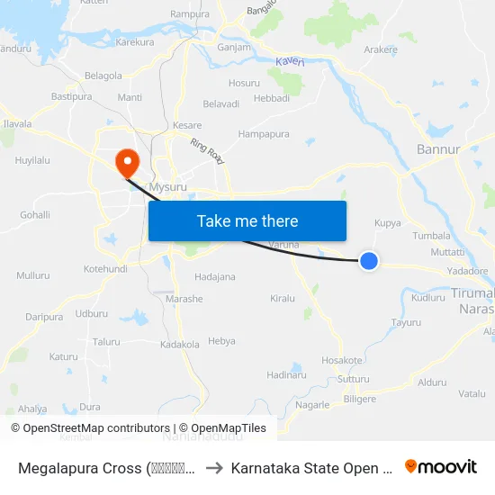 Megalapura Cross (ಮೇಘಲಾಪುರ ಕ್ರಾಸ್) to Karnataka State Open University map