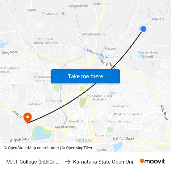M.I.T College (ಎಂ.ಐ.ಟಿ ಕಾಲೇಜು) to Karnataka State Open University map