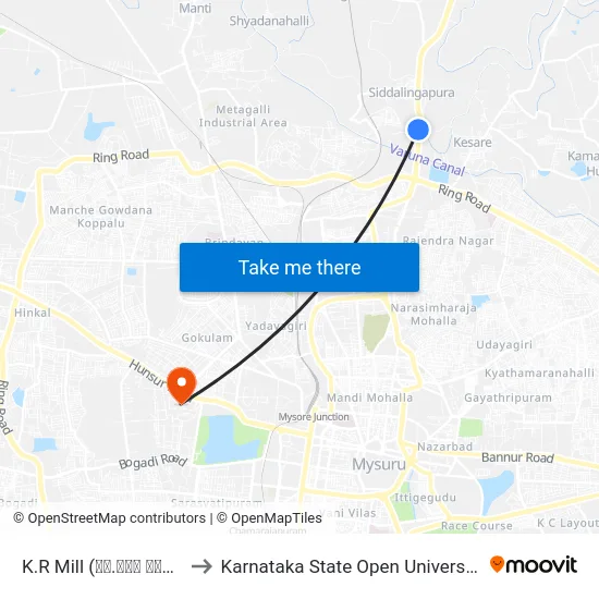 K.R Mill (ಕೆ.ಆರ್ ಮಿಲ್) to Karnataka State Open University map
