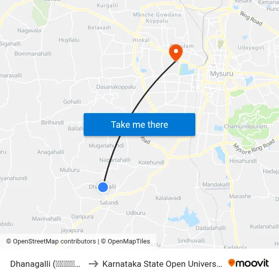 Dhanagalli (ಧನಗಳ್ಳಿ) to Karnataka State Open University map