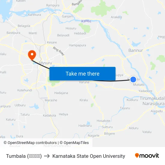 Tumbala (ತುಂಬಳ) to Karnataka State Open University map