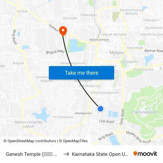 Ganesh Temple (ಗಣೇಶ ದೇವಸ್ಥಾನ) to Karnataka State Open University map