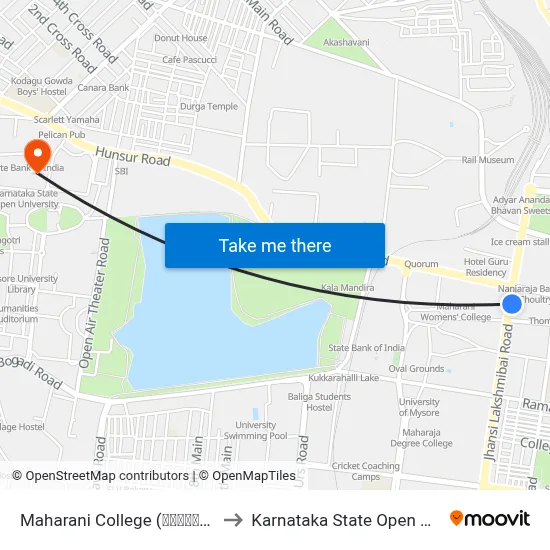 Maharani College (ಮಹಾರಾಣಿ ಕಾಲೇಜು) to Karnataka State Open University map