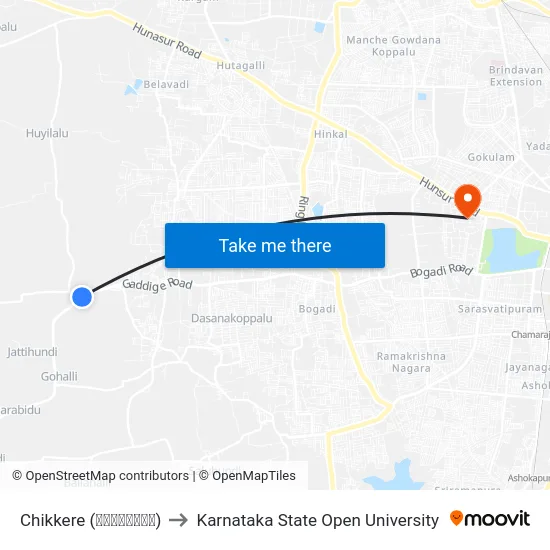 Chikkere (ಚಿಕ್ಕೆರೆ) to Karnataka State Open University map