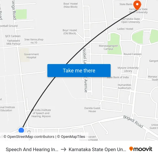 Speech And Hearing Institute to Karnataka State Open University map