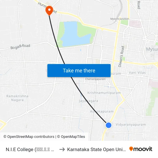 N.I.E College (ಎನ್.ಐ.ಇ ಕಾಲೇಜು) to Karnataka State Open University map