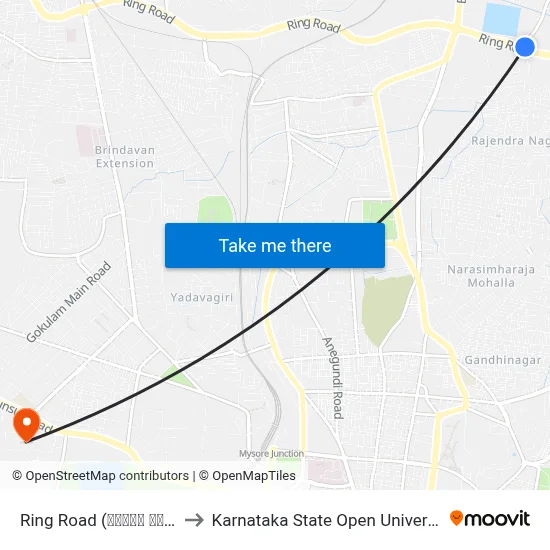 Ring Road (ರಿಂಗ್ ರೋಡ್) to Karnataka State Open University map
