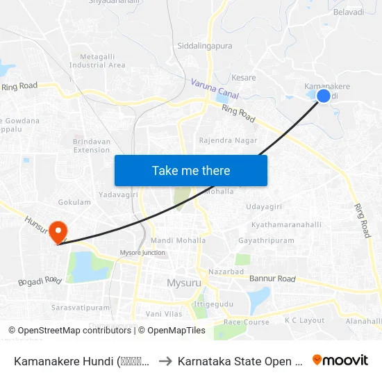 Kamanakere Hundi (ಕಾಮನಕೆರೆ ಹುಂಡಿ) to Karnataka State Open University map
