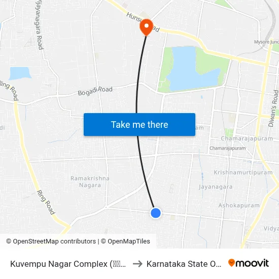 Kuvempu Nagar Complex (ಕುವೆಂಪುನಗರ ಕಾಂಪ್ಲೆಕ್ಸ್) to Karnataka State Open University map