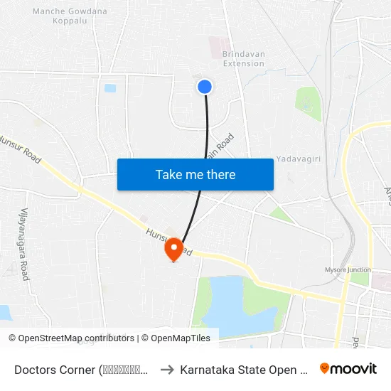 Doctors Corner (ಡಾಕ್ಟರ‍್ಸ್ ಕಾರ್ನರ್) to Karnataka State Open University map