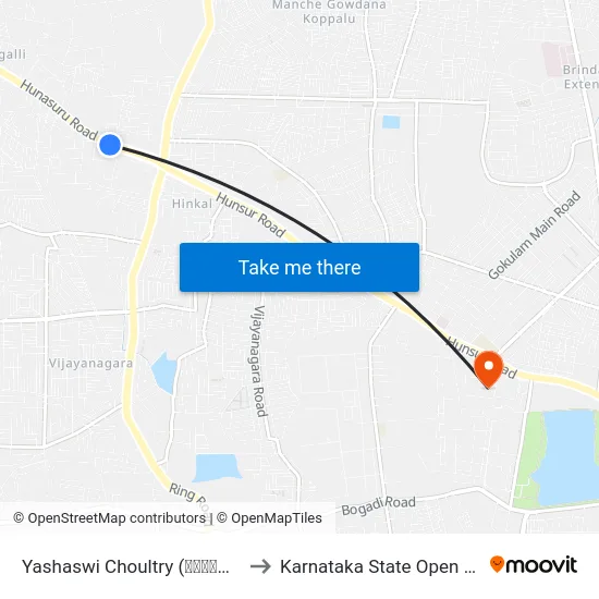 Yashaswi Choultry (ಯಶಸ್ವಿ ಚೌಲ್ಟ್ರಿ) to Karnataka State Open University map