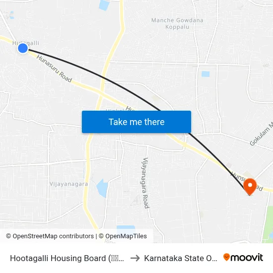 Hootagalli Housing Board (ಹೂಟಗಳ್ಳಿ ಹೌಸಿಂಗ್ ಬೋರ್ಡ್‌) to Karnataka State Open University map