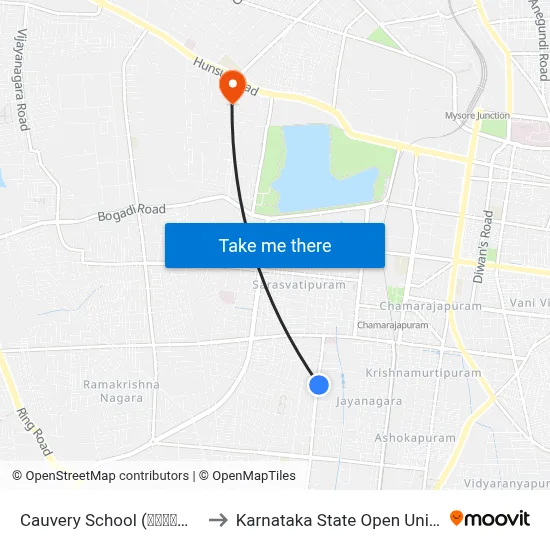 Cauvery School (ಕಾವೇರಿ ಶಾಲೆ) to Karnataka State Open University map