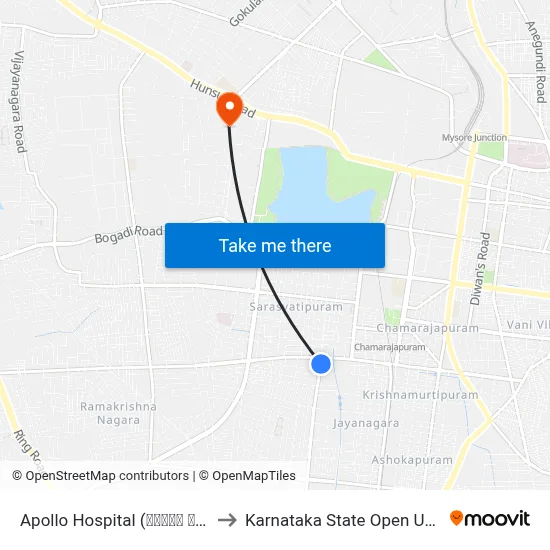 Apollo Hospital (ಅಪೋಲೋ ಆಸ್ಪತ್ರೆ) to Karnataka State Open University map