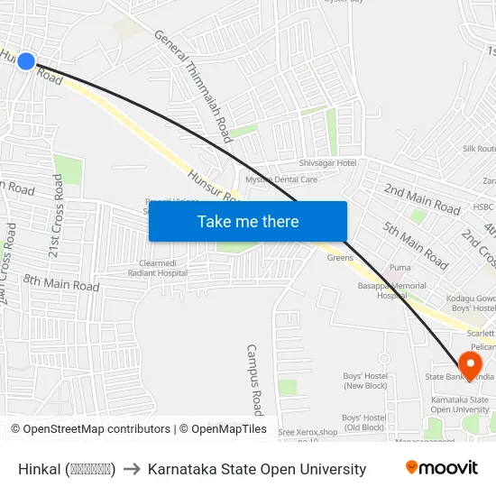 Hinkal (ಹಿನಕಲ್) to Karnataka State Open University map