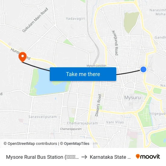 Mysore Rural Bus Station (ಮೈಸೂರು ಗ್ರಾಮಾಂತರ ಬಸ್ ನಿಲ್ದಾಣ) to Karnataka State Open University map