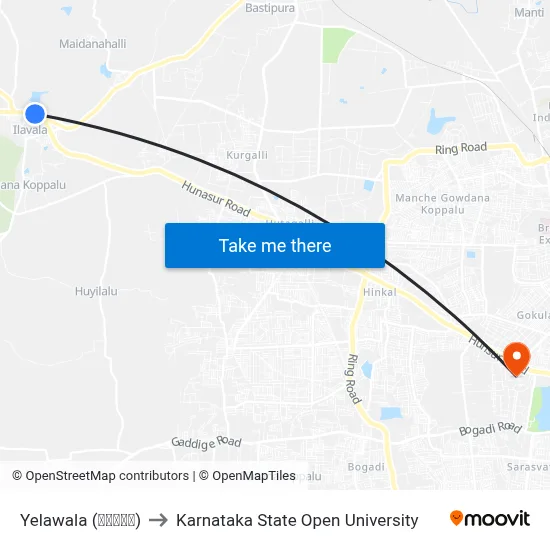 Yelawala (ಇಲವಾಲ) to Karnataka State Open University map