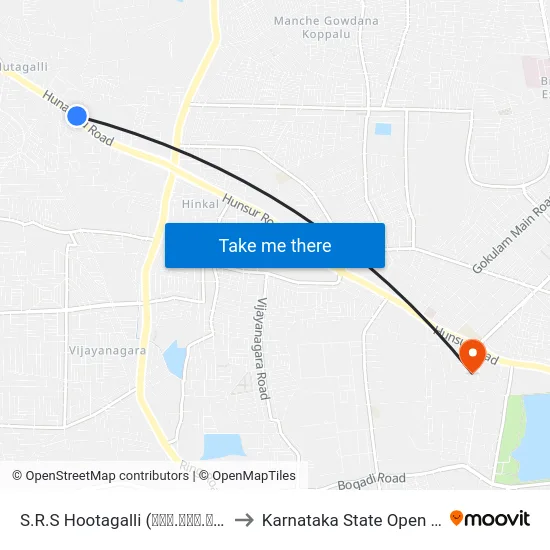 S.R.S Hootagalli (ಎಸ್.ಆರ್.ಎಸ್ ಹೂಟಗಳ್ಳಿ) to Karnataka State Open University map