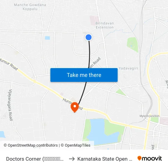 Doctors Corner (ಡಾಕ್ಟರ‍್ಸ್ ಕಾರ್ನರ್) to Karnataka State Open University map