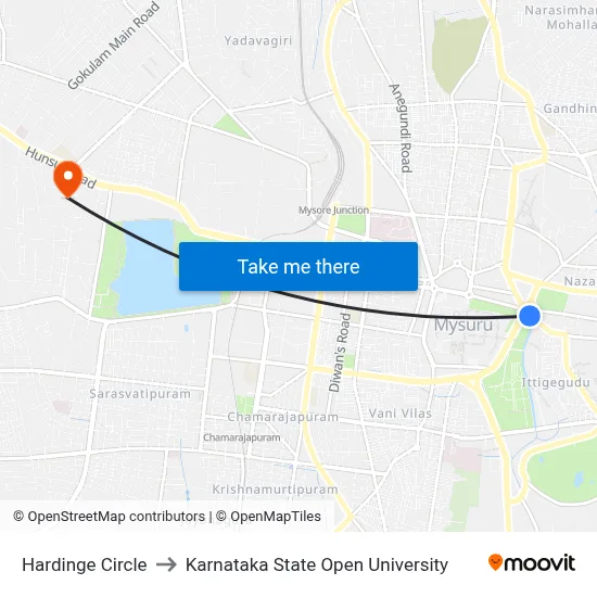 Hardinge Circle to Karnataka State Open University map