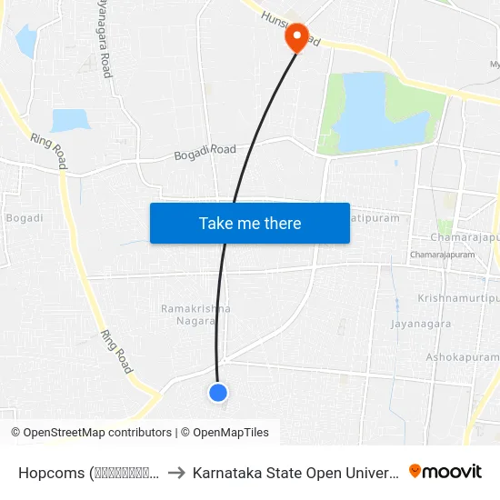 Hopcoms (ಹಾಪ್‌ಕಾಮ್ಸ್) to Karnataka State Open University map