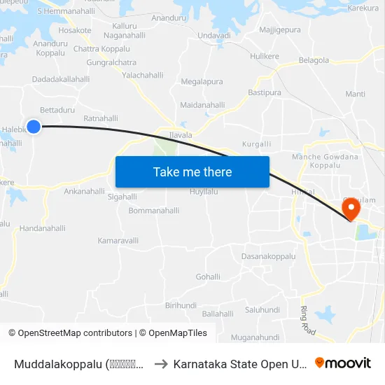 Muddalakoppalu (ಮುದ್ದಲಕೊಪ್ಪಲು) to Karnataka State Open University map