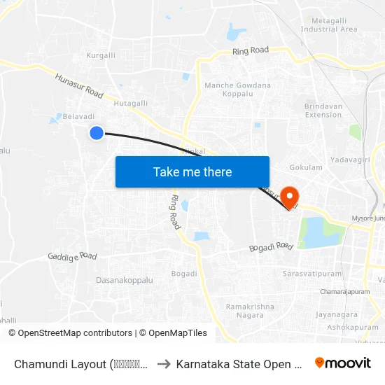 Chamundi Layout (ಚಾಮುಂಡಿ ಬಡಾವಣೆ) to Karnataka State Open University map