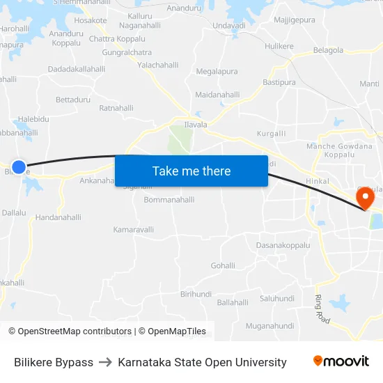 Bilikere Bypass to Karnataka State Open University map