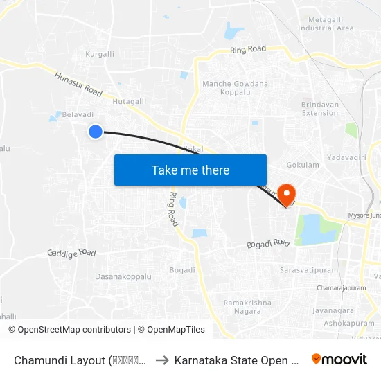 Chamundi Layout (ಚಾಮುಂಡಿ ಬಡಾವಣೆ) to Karnataka State Open University map