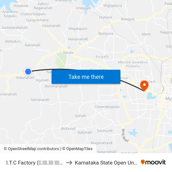 I.T.C Factory (ಐ.ಟಿ.ಸಿ ಕಾರ್ಖಾನೆ) to Karnataka State Open University map