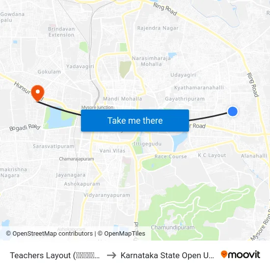 Teachers Layout (ಟೀಚರ‍್ಸ್ ಲೇಔಟ್) to Karnataka State Open University map