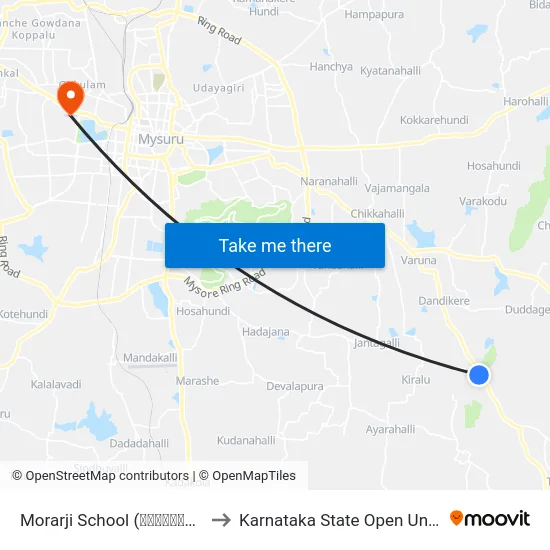 Morarji School (ಮೊರಾರ್ಜಿ ಶಾಲೆ) to Karnataka State Open University map