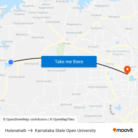 Hulenahalli to Karnataka State Open University map