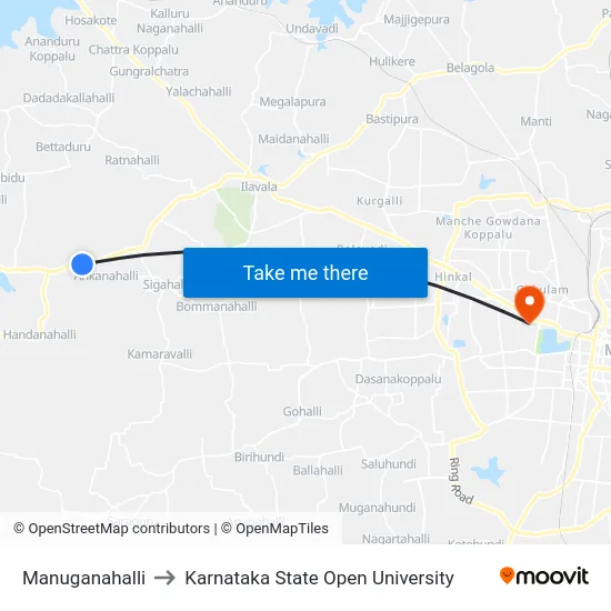 Manuganahalli to Karnataka State Open University map