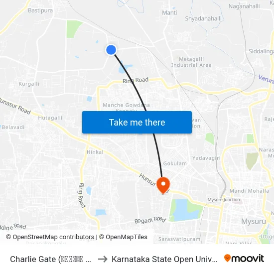 Charlie Gate (ಚಾರ್ಲಿ ಗೇಟ್) to Karnataka State Open University map