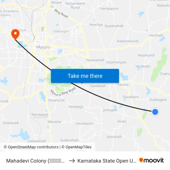 Mahadevi Colony (ಮಹಾದೇವಿ ಕಾಲೋನಿ) to Karnataka State Open University map