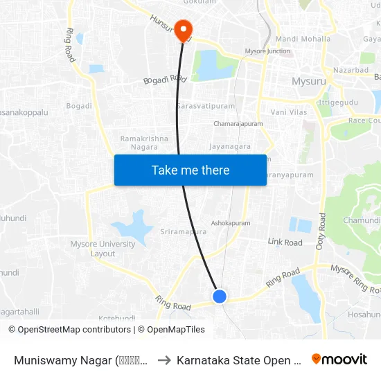 Muniswamy Nagar (ಮುನಿಸ್ವಾಮಿ ನಗರ) to Karnataka State Open University map