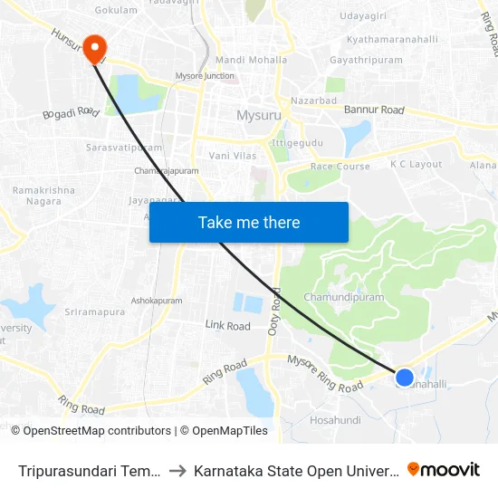 Tripurasundari Temple to Karnataka State Open University map