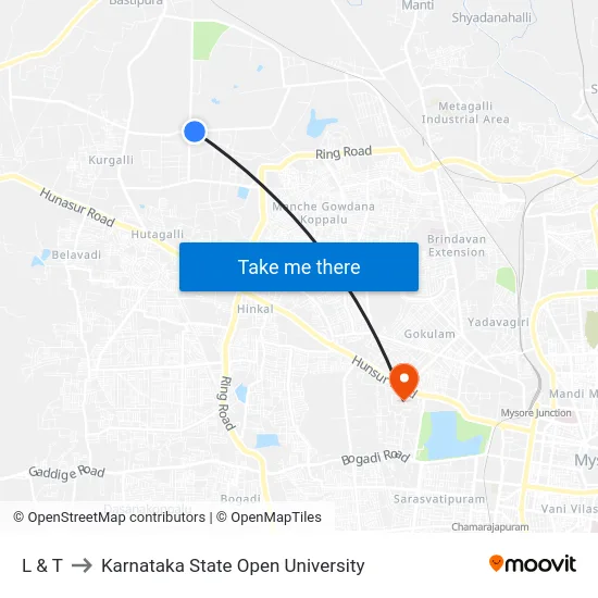 L & T to Karnataka State Open University map