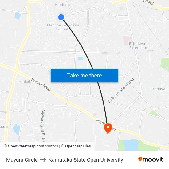 Mayura Circle to Karnataka State Open University map